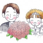 2010.11 『結婚しました』<br>水彩画 (ハガキサイズ)なんとなく幸せなホンワカとした雰囲気が出たと思っています。(二人とも全然似て無いじゃん! テン丸)